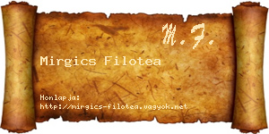 Mirgics Filotea névjegykártya
